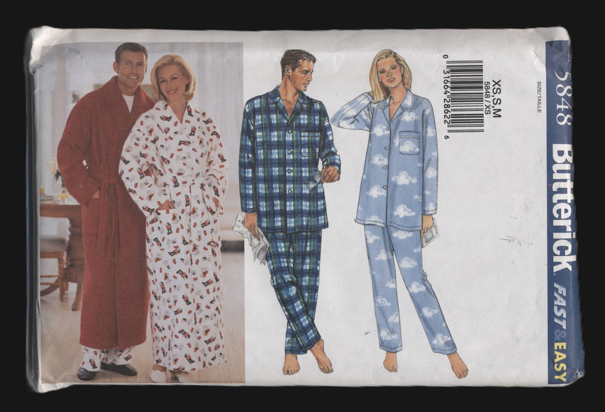 Butterick 5848 Unisex Robe, Belt, Top and Pants Sewing Pattern - UNCUT - Size XS S M