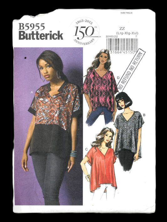 Butterick 5955 Misses Tops Sewing Pattern UNCUT  Size Lrg Xlg Xxl