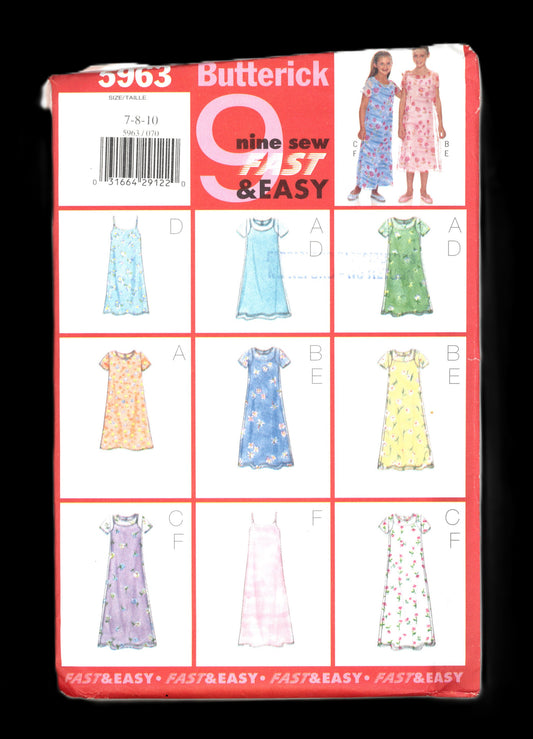 Butterick 5963 Girls Dress Sewing Pattern - UNCUT Size 7 8 10