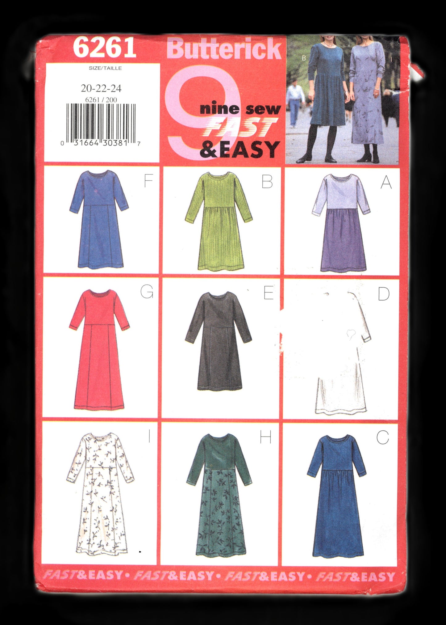 Butterick 6261 Misses / Misses Petite Dress Sewing Pattern UNCUT Size 20 22 24