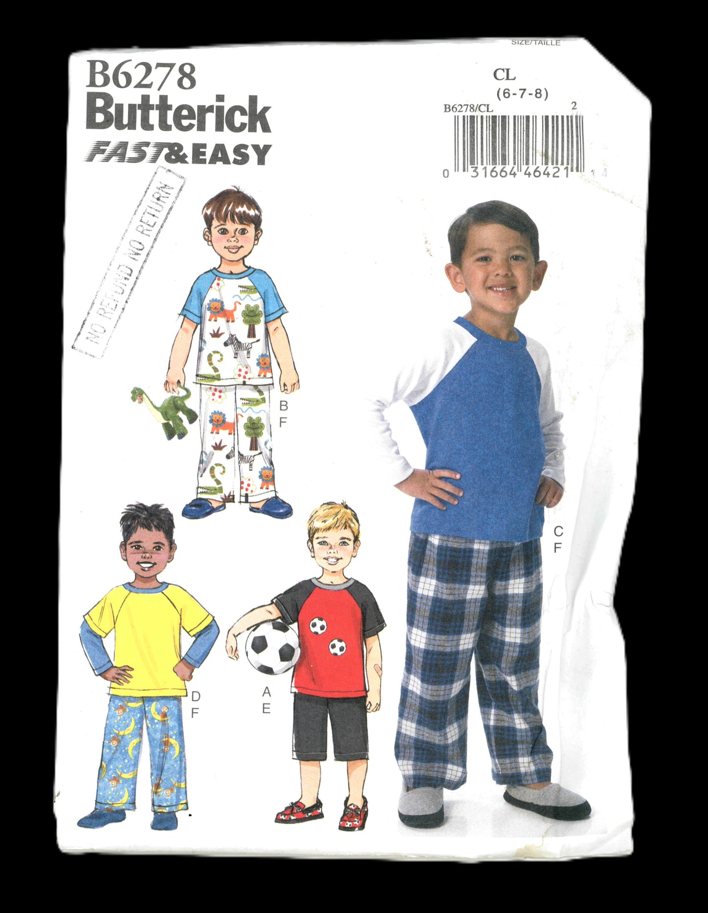 Butterick 6278 Boys Top Shorts and Pants Sewing Pattern - UNCUT - Size 6 7 8