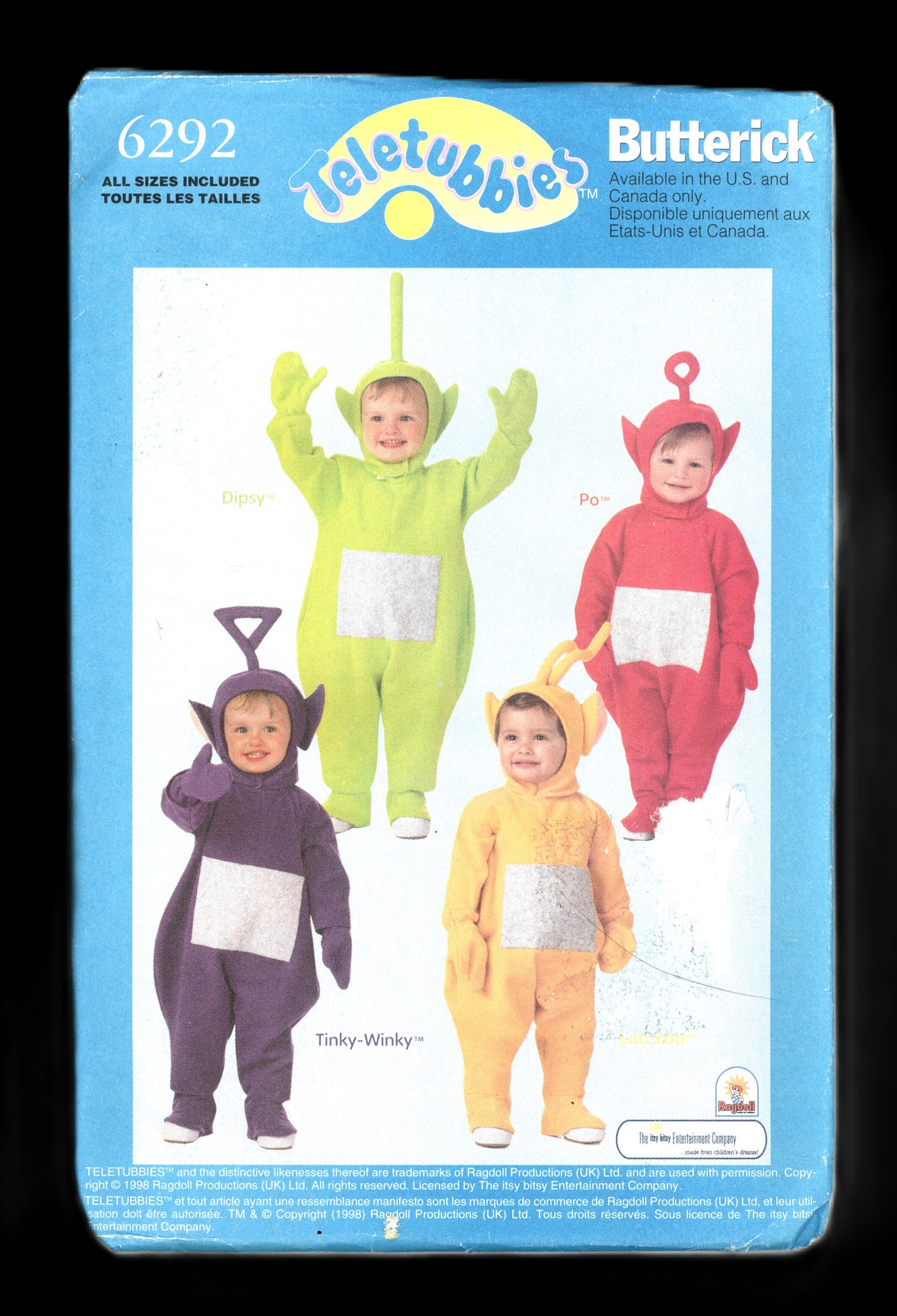 Butterick 6292 Infants Teletubbies Po Dipsy LAA-LAA and Tinky Winky Costume Sewing Pattern