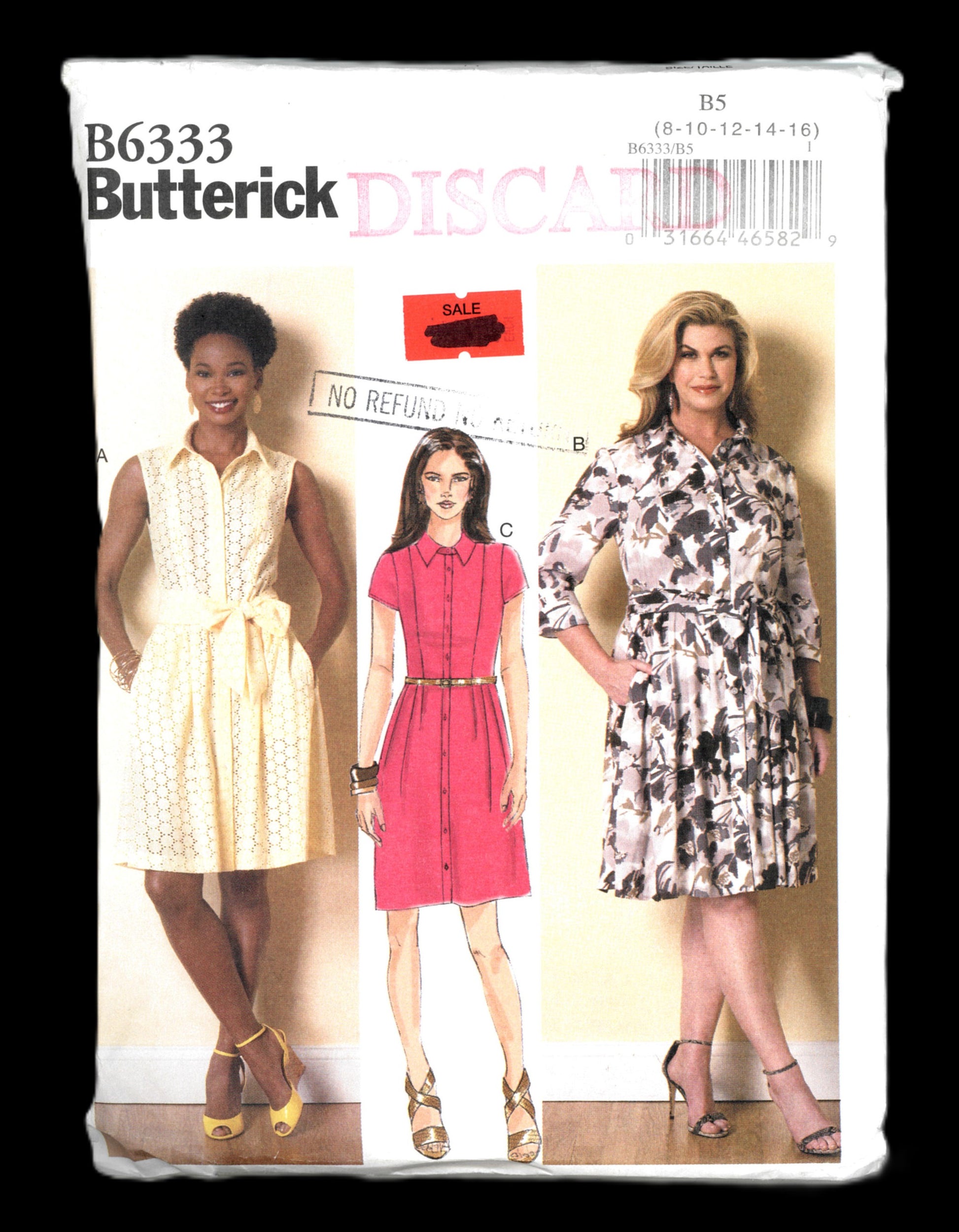 Butterick 6333 Misses Dress Sewing Pattern Button Front Shirt Dress Sewing Pattern 