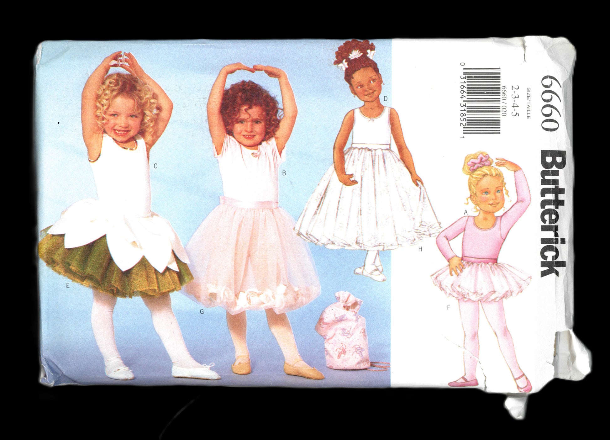 Butterick 6660 Childrens/Girls Leotard, Skirt, Bag and Ponytail Holder Sewing Pattern - UNCUT - Size 2 4 3 5