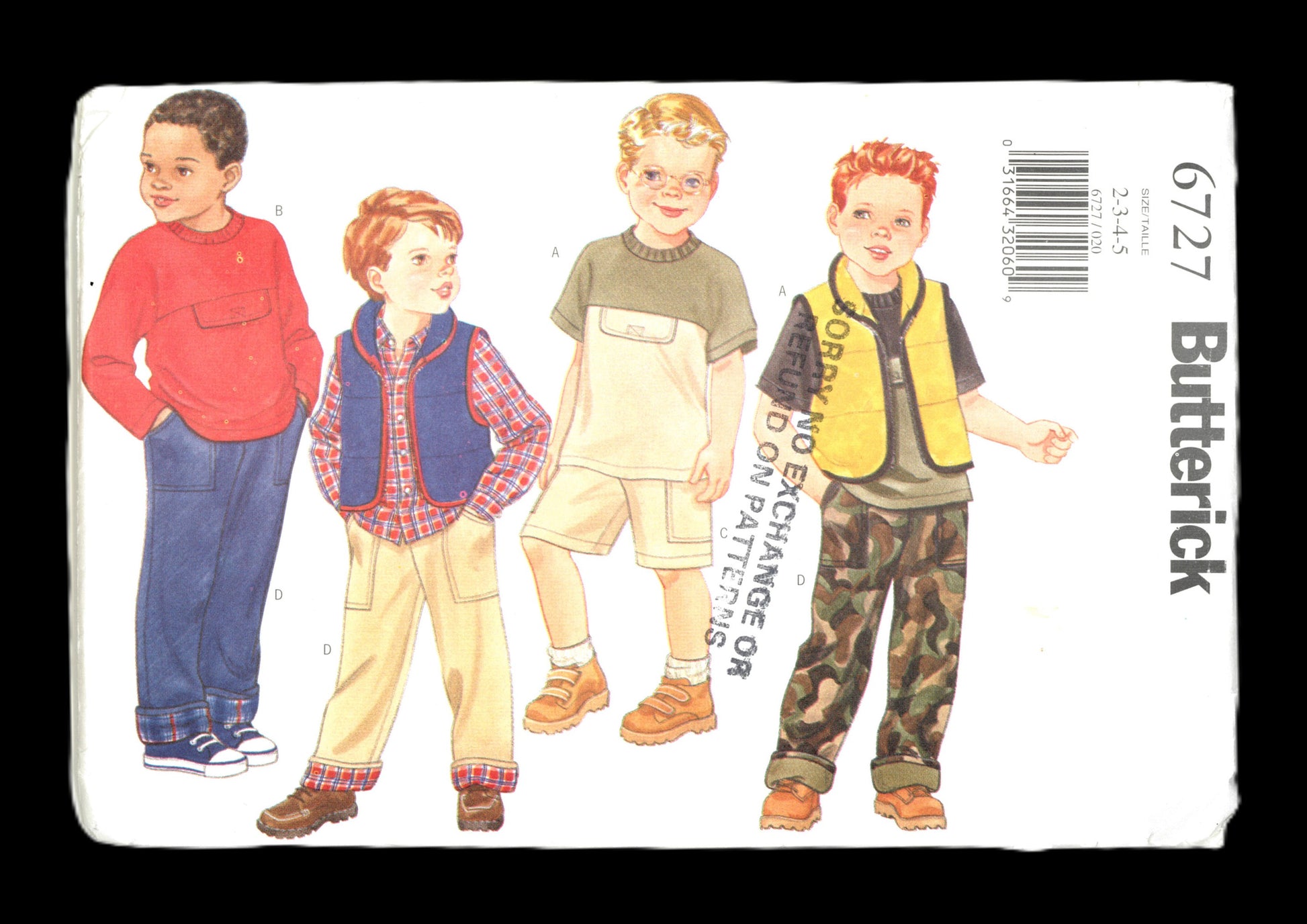 Butterick 6727 Boy's Vest Top Shorts and Pants Sewing Pattern - UNCUT - Size 2 3 4 5