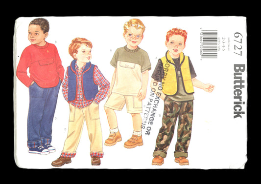 Butterick 6727 Boy's Vest Top Shorts and Pants Sewing Pattern - UNCUT - Size 2 3 4 5