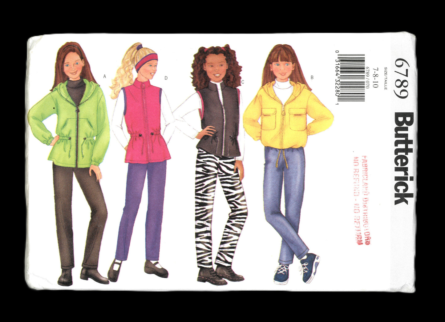 Butterick 6789 Girls Jacket Vest Panta & Headband Sewing Pattern - UNCUT - Size 7 8 10