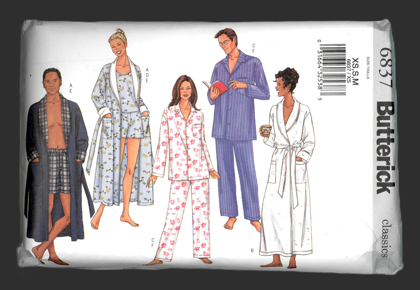 Butterick 6837 Unisex Robe, Belt, Top Shorts and Pants Sewing Pattern - UNCUT - Size XS S M
