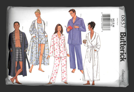 Butterick 6837 Unisex Robe, Belt, Top Shorts and Pants Sewing Pattern - UNCUT - Size XS S M
