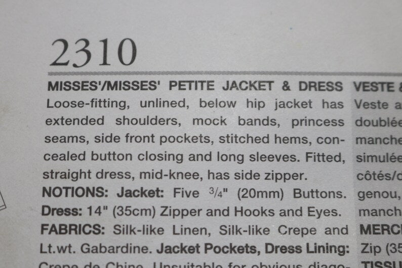 Vogue 2310 Calvin Klein American Designer Misses / Misses Petite Dress and Jacket Sewing Pattern - UNCUT - Size 12 14 16