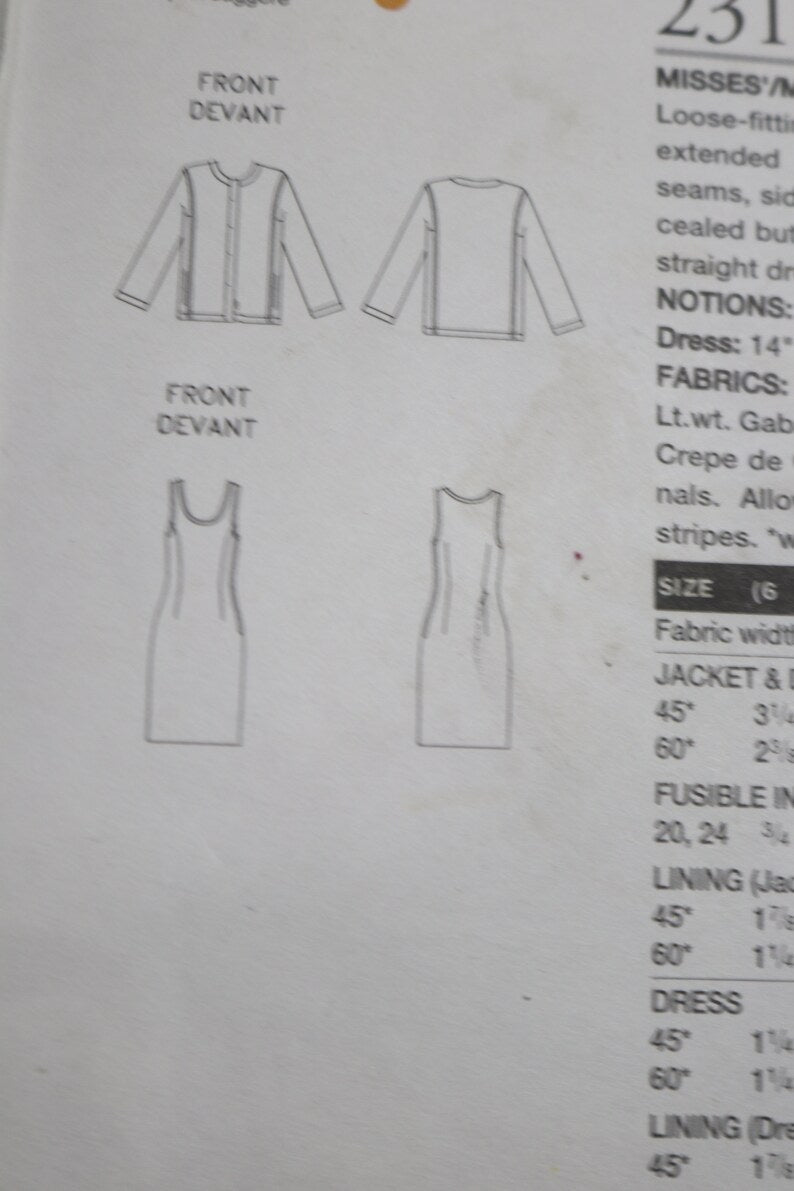 Vogue 2310 Calvin Klein American Designer Misses / Misses Petite Dress and Jacket Sewing Pattern - UNCUT - Size 12 14 16