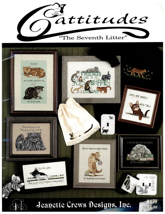 Jeanette Crews Cattitudes " The Seventh Litter " Cat Cross Stitch Pattern Booklet 179