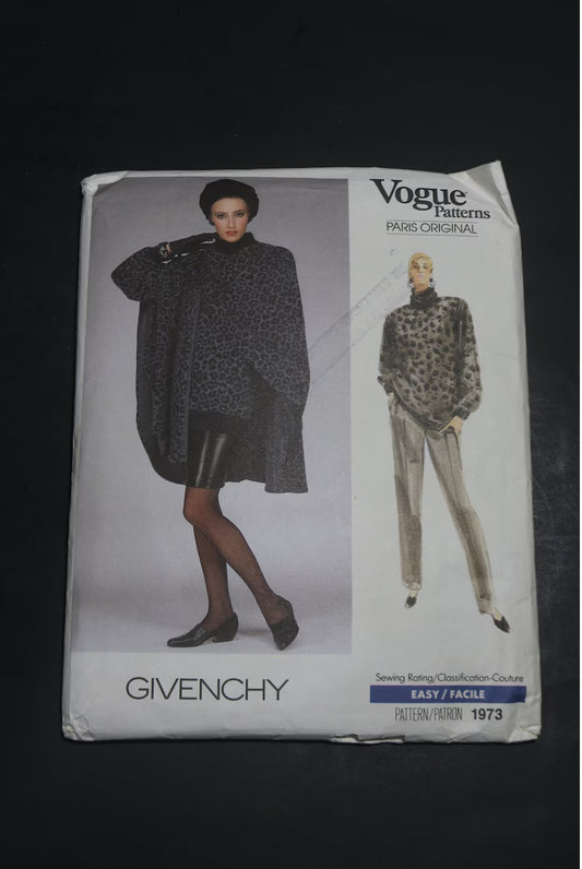 Vogue 1973 Paris Original Givenchy Misses Cape Top Skirt and Pants Sewing Pattern - UNCUT - Size 12 14 16