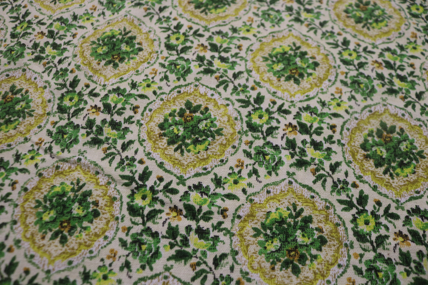 3+ Yards 60s 70s Style Retro Bohemian Yellow Green floral House 'N Home Draperies and Fabric Inc  138" x 49"