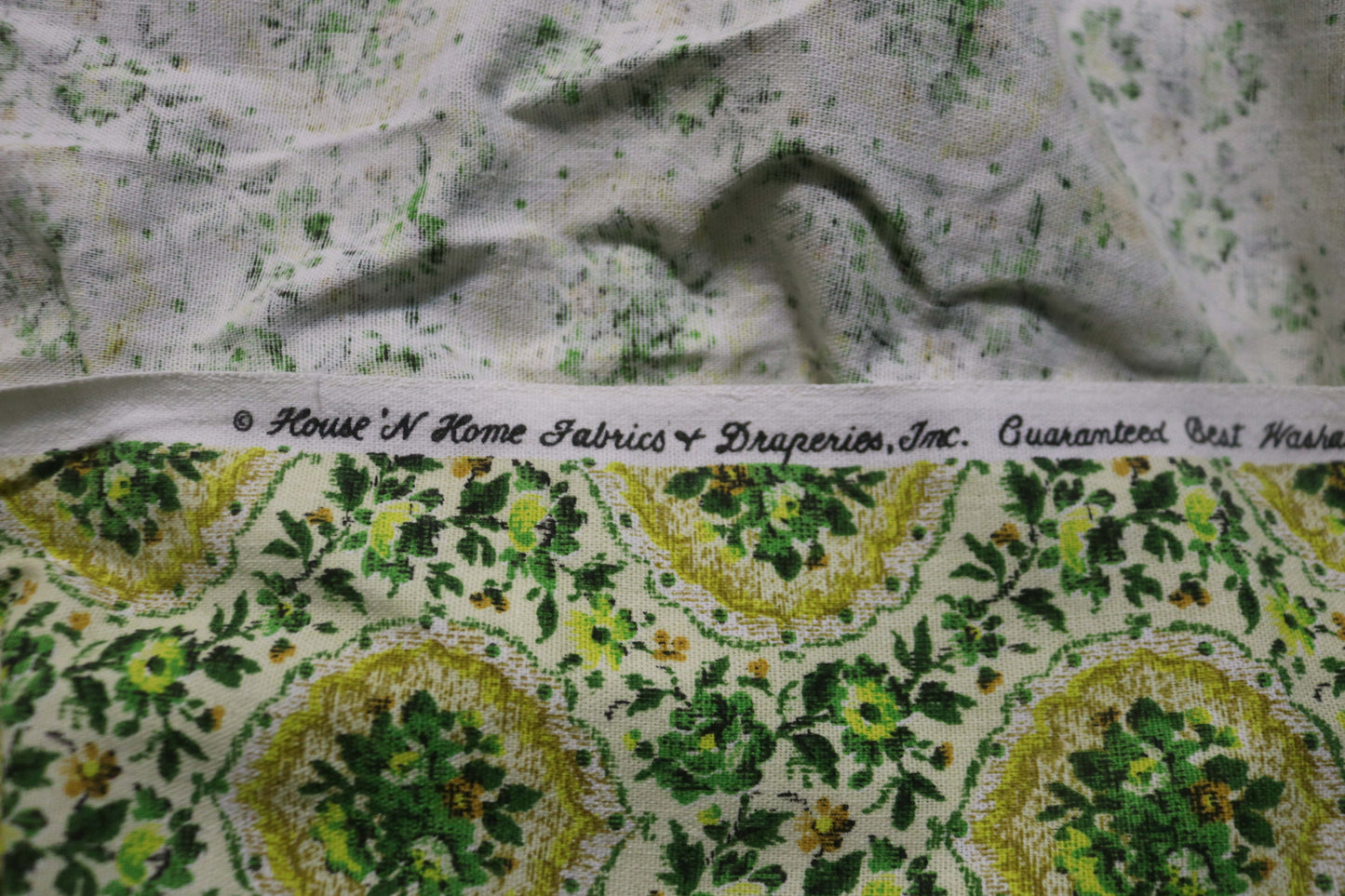 3+ Yards 60s 70s Style Retro Bohemian Yellow Green floral House 'N Home Draperies and Fabric Inc  138" x 49"