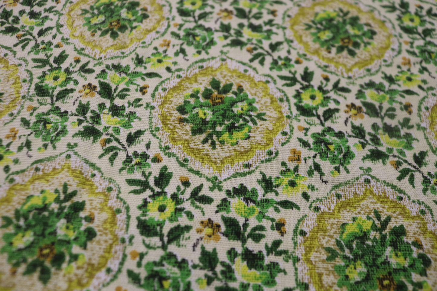 3+ Yards 60s 70s Style Retro Bohemian Yellow Green floral House 'N Home Draperies and Fabric Inc  138" x 49"