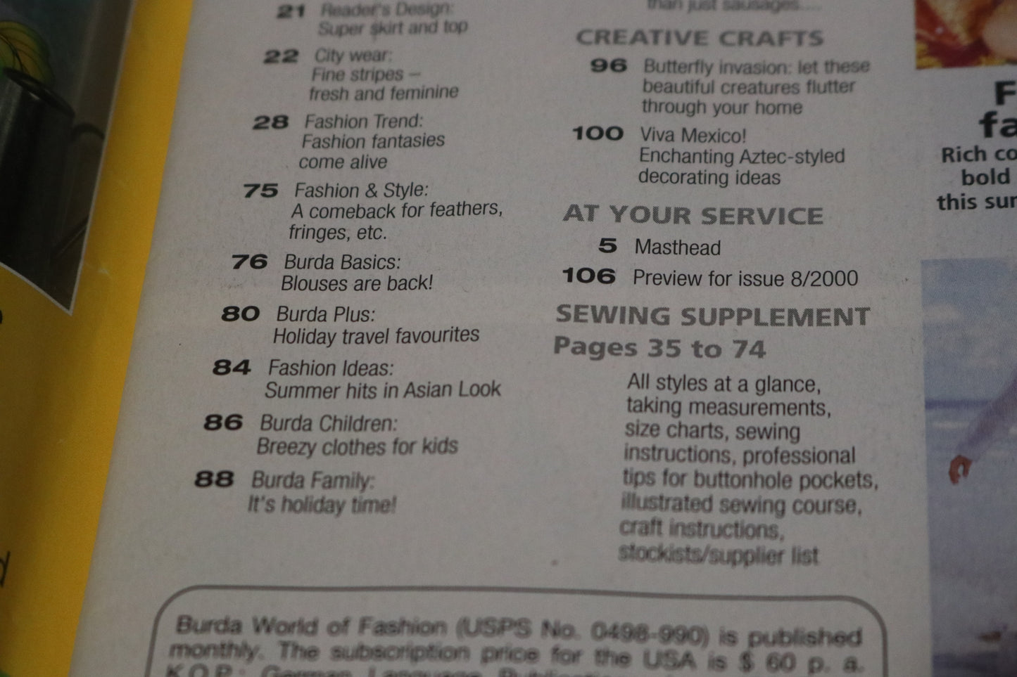 July 2000 Burda A World of Fashion Sewing Magazine