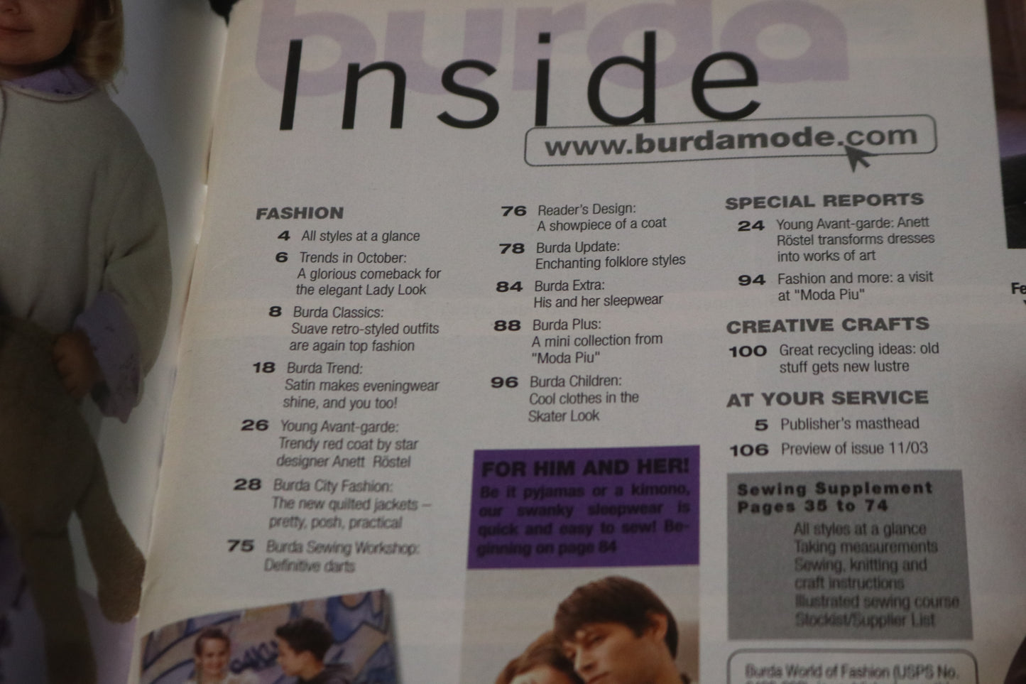 October 2003 Burda A World of Fashion Sewing Magazine