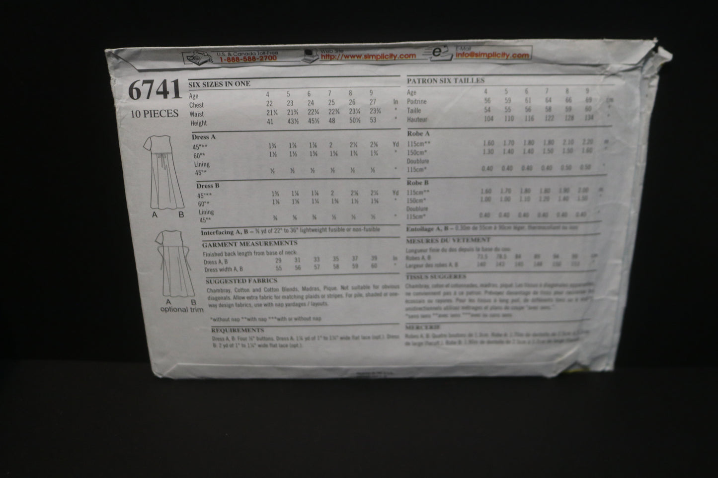 New look 6741 Girls Dress Sewing Pattern - UNCUT - Size 4 - 9