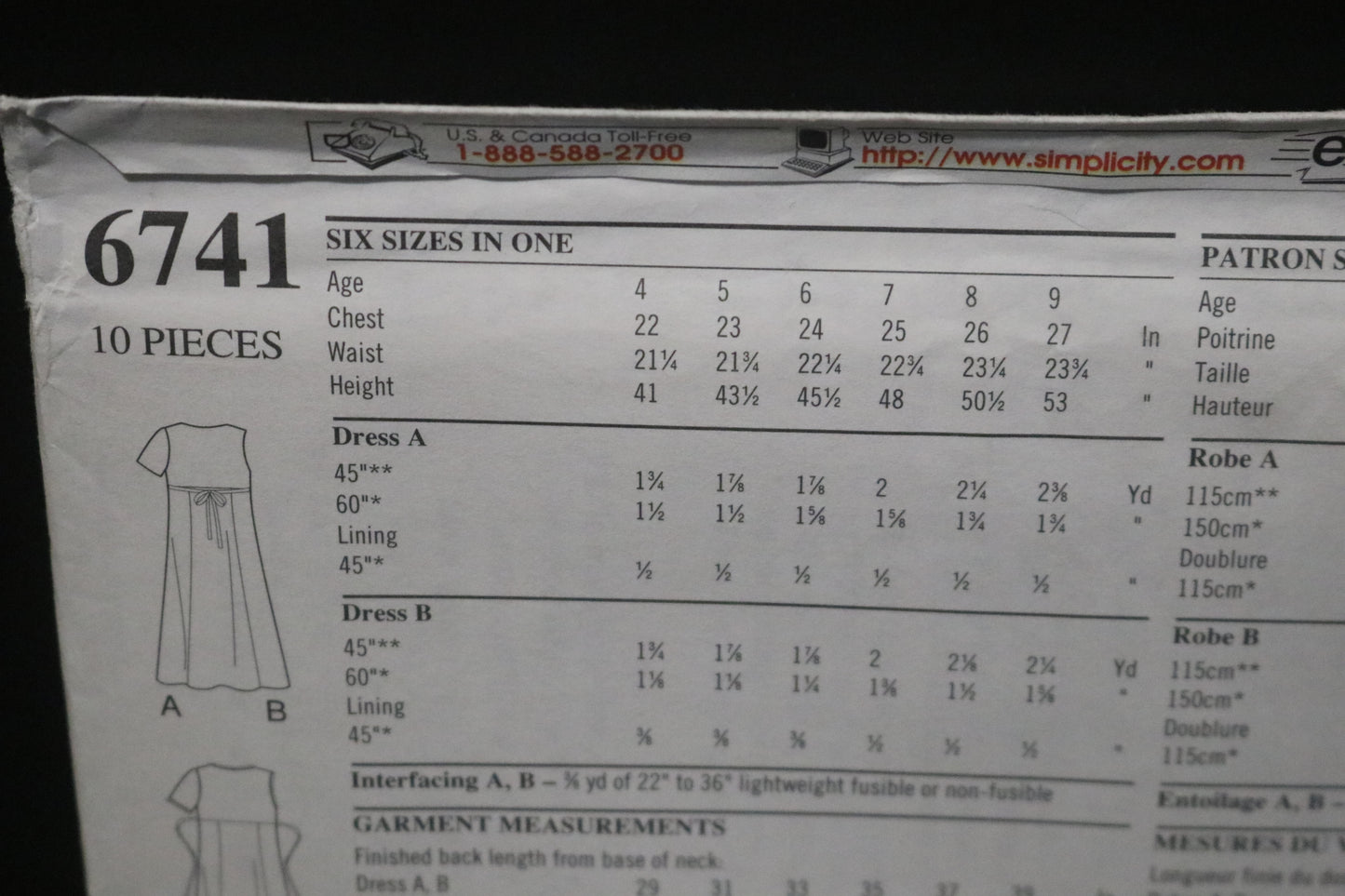 New look 6741 Girls Dress Sewing Pattern - UNCUT - Size 4 - 9
