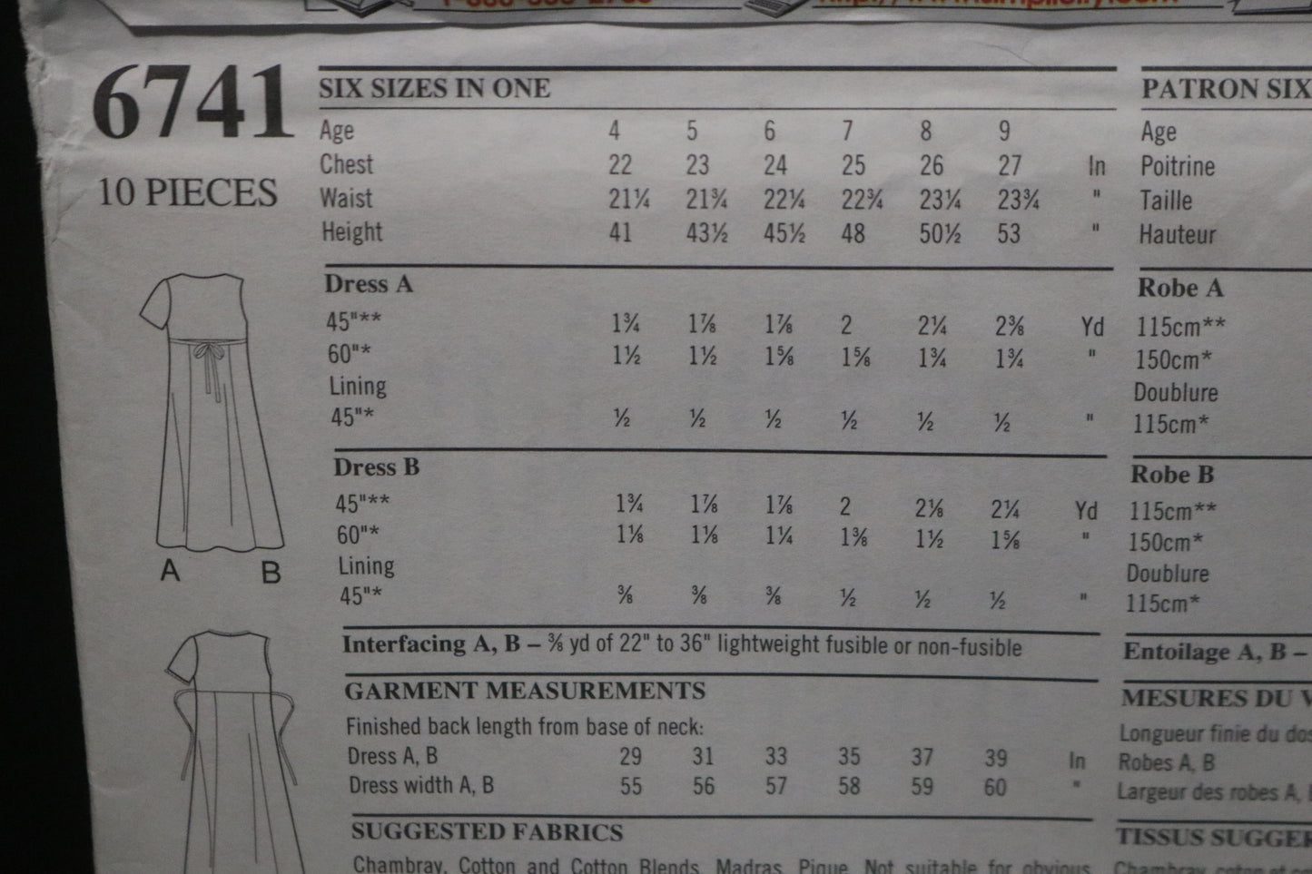New look 6741 Girls Dress Sewing Pattern - UNCUT - Size 4 - 9