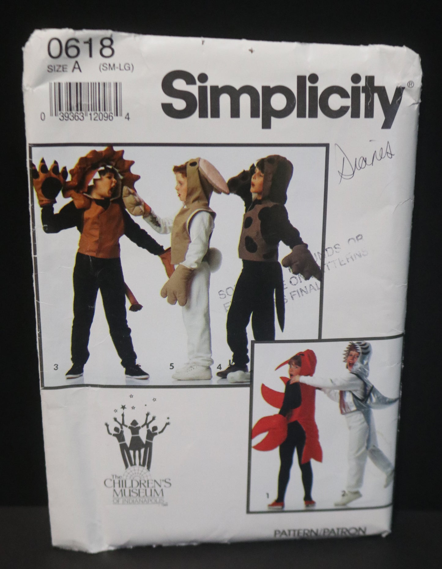 Simplicity 0618 Child's Lobster Shark Lion Dog Rabbit Costumes Sewing Pattern - UNCUT  Size Sm - Lg