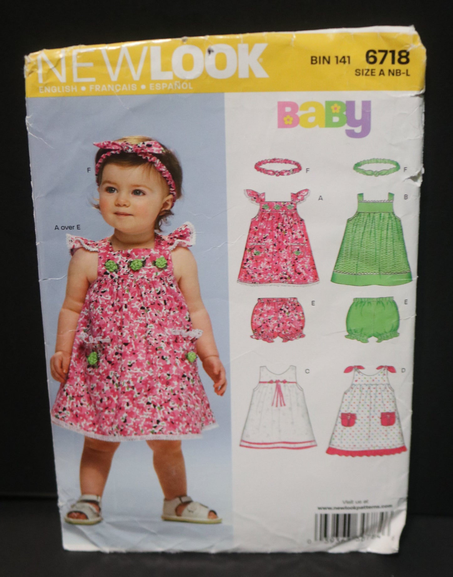 New look 6718 Infants Dress Panties and Headband Sewing Pattern - UNCUT - Size NB - L