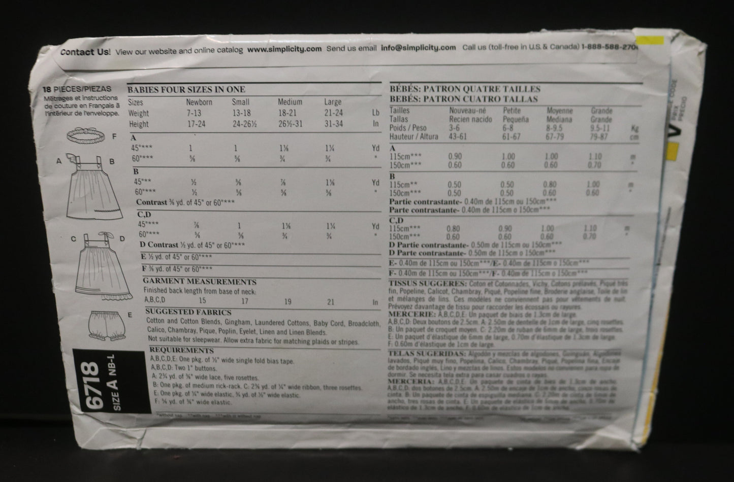 New look 6718 Infants Dress Panties and Headband Sewing Pattern - UNCUT - Size NB - L