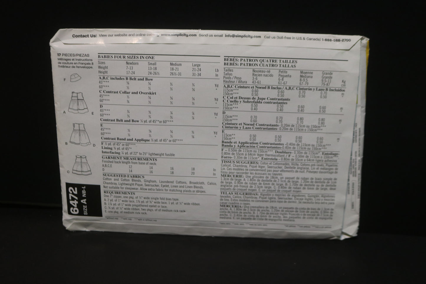 New look 6472 Infants Dress Panties and Hat Sewing Pattern - UNCUT - Size NB S M L