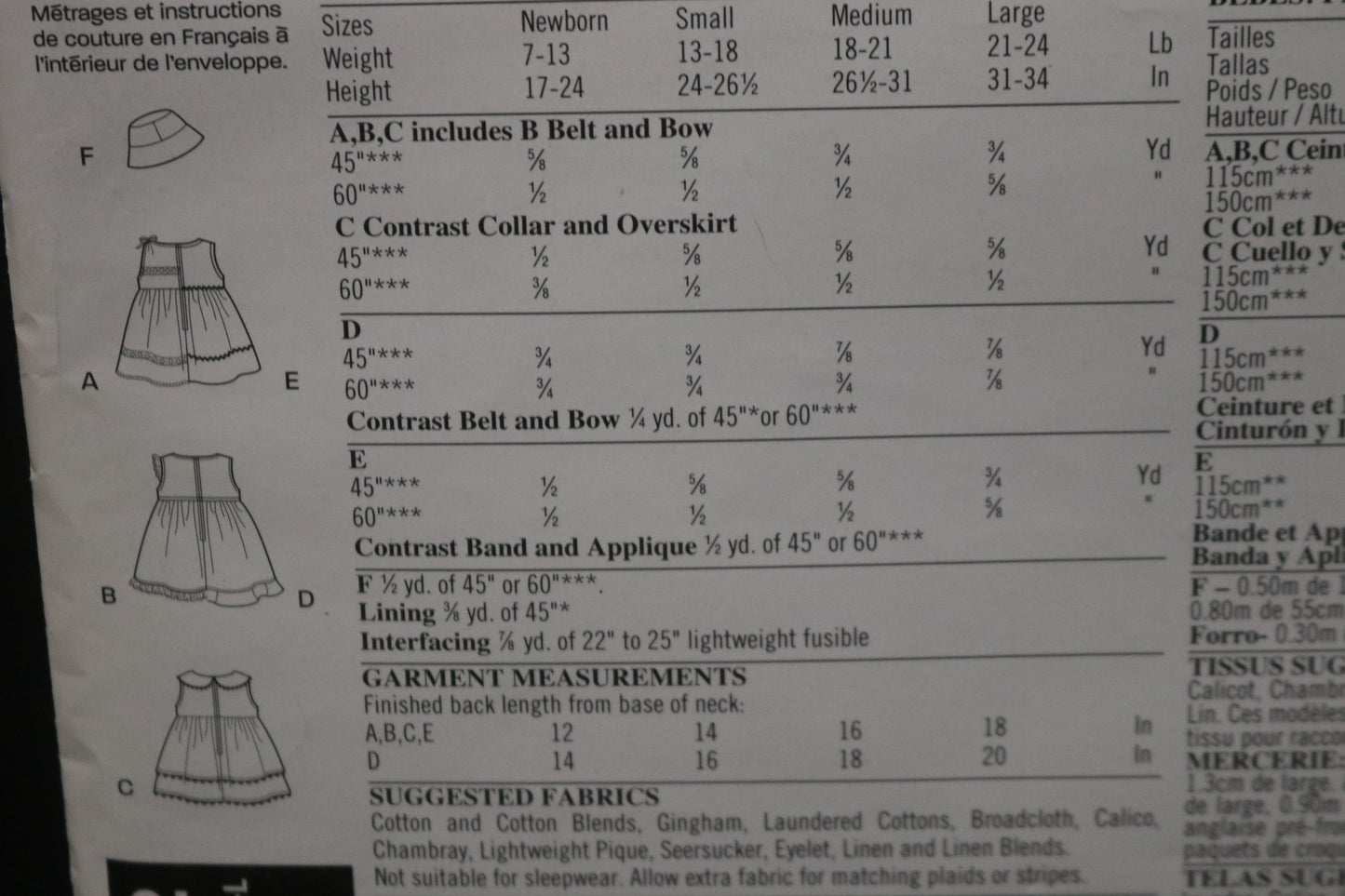 New look 6472 Infants Dress Panties and Hat Sewing Pattern - UNCUT - Size NB S M L