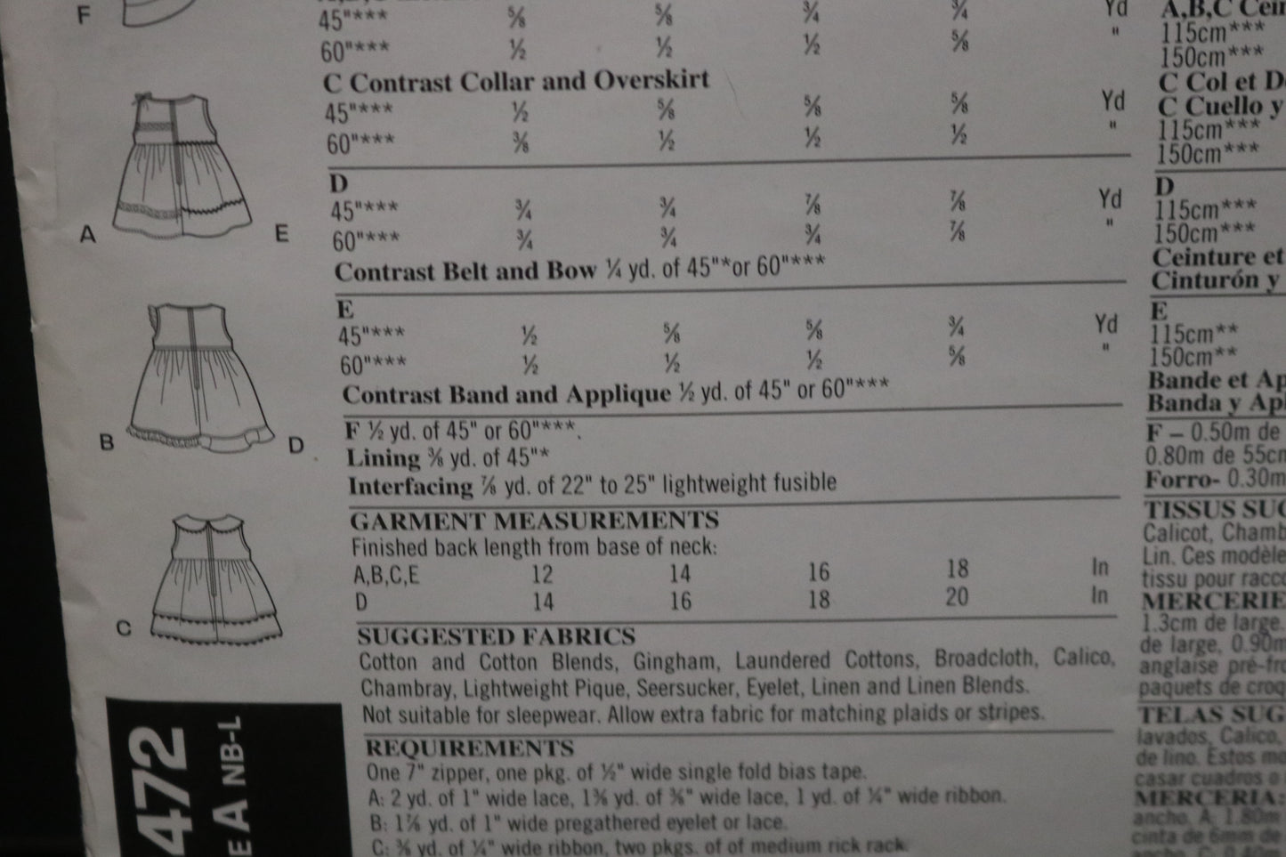 New look 6472 Infants Dress Panties and Hat Sewing Pattern - UNCUT - Size NB S M L