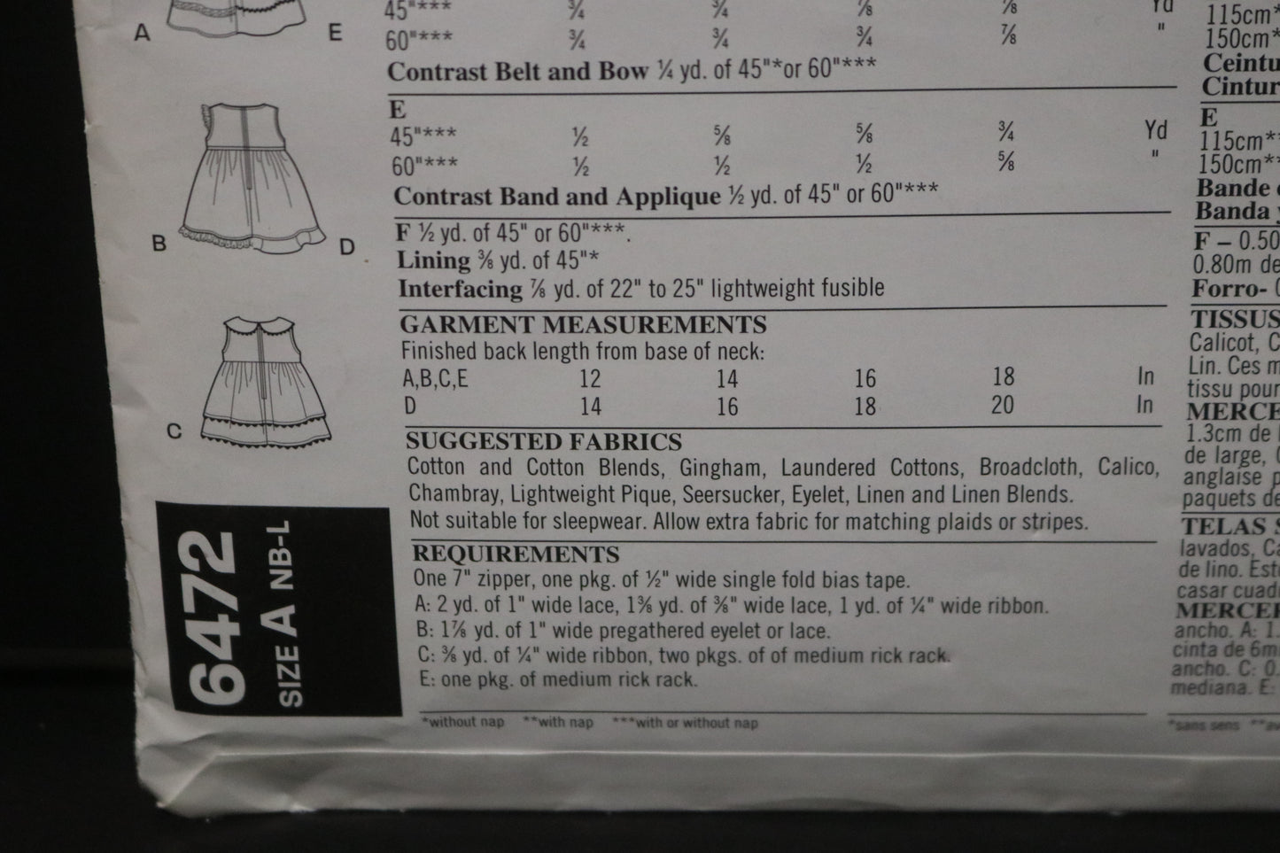 New look 6472 Infants Dress Panties and Hat Sewing Pattern - UNCUT - Size NB S M L