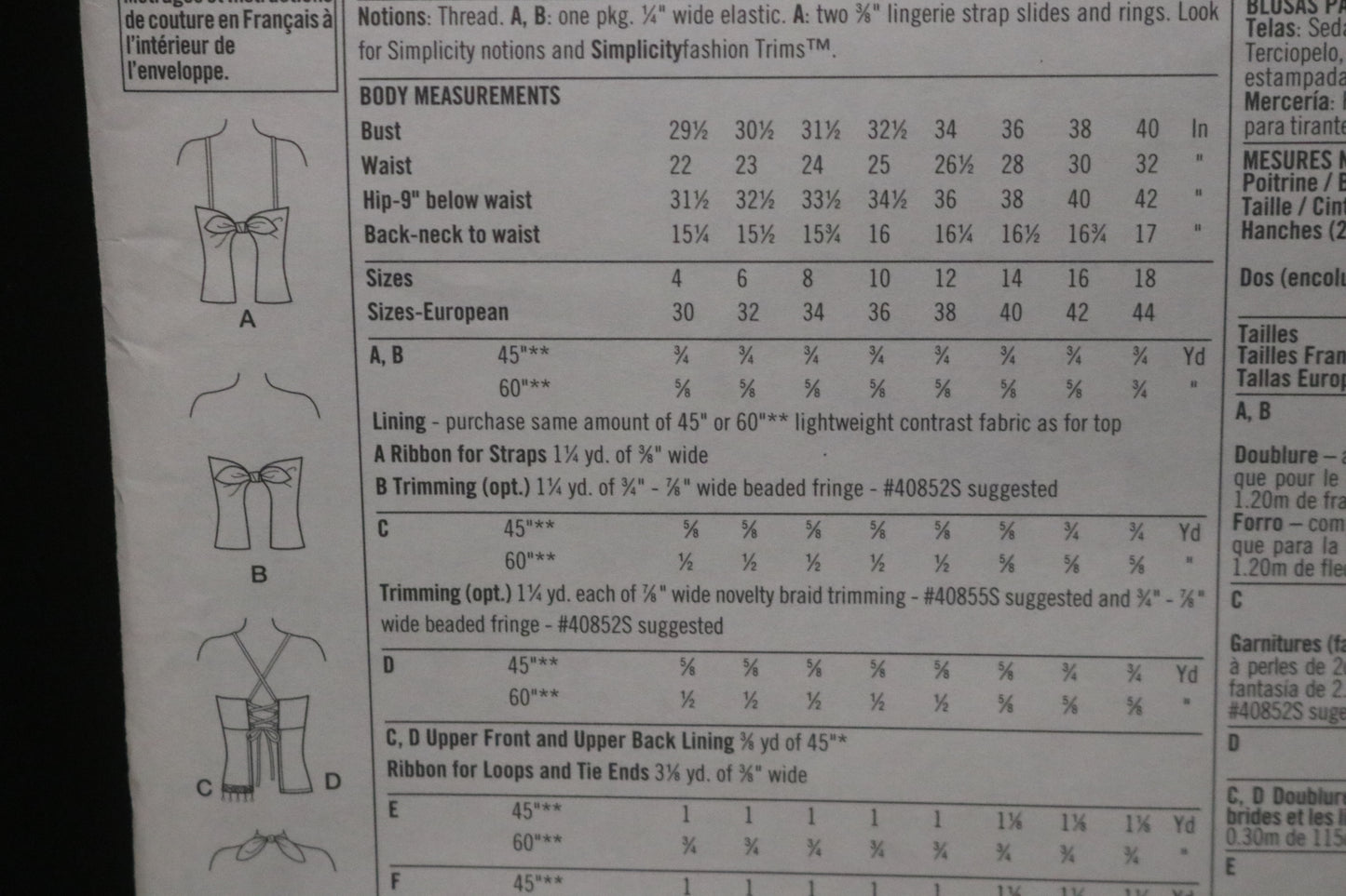Simplicity 9514 Misses Tops Sewing Pattern - UNCUT - Size 4 6 8 10