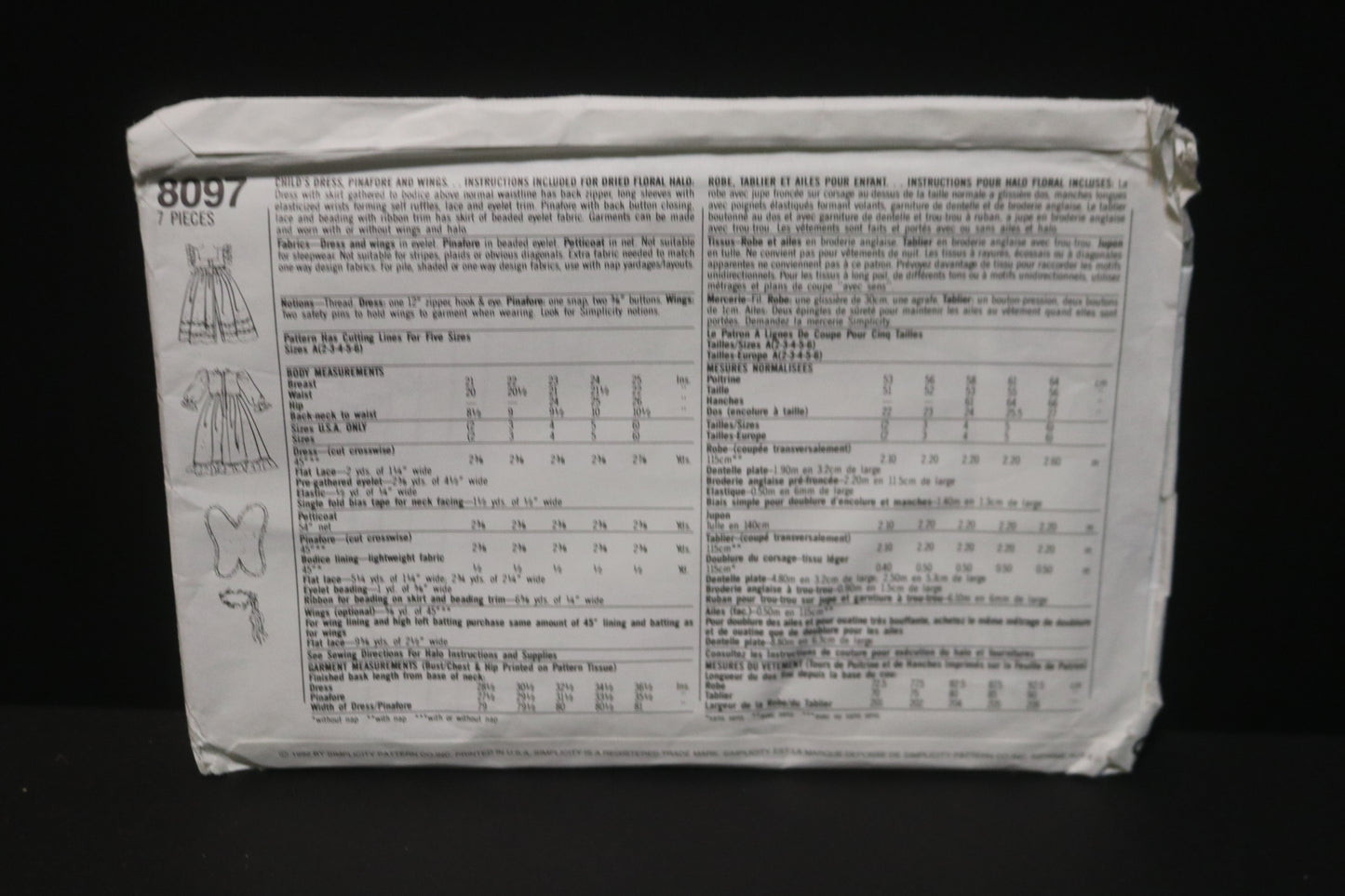 Simplicity 8097 Girls Dress, Pinafore and Wings Sewing Pattern - UNCUT - Size 2 - 6