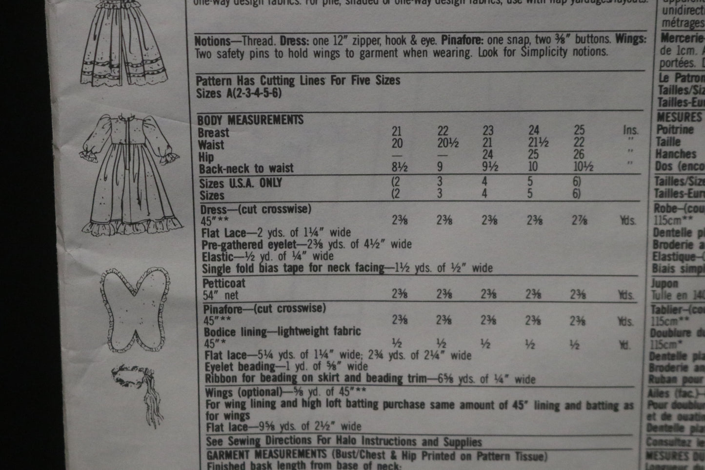 Simplicity 8097 Girls Dress, Pinafore and Wings Sewing Pattern - UNCUT - Size 2 - 6