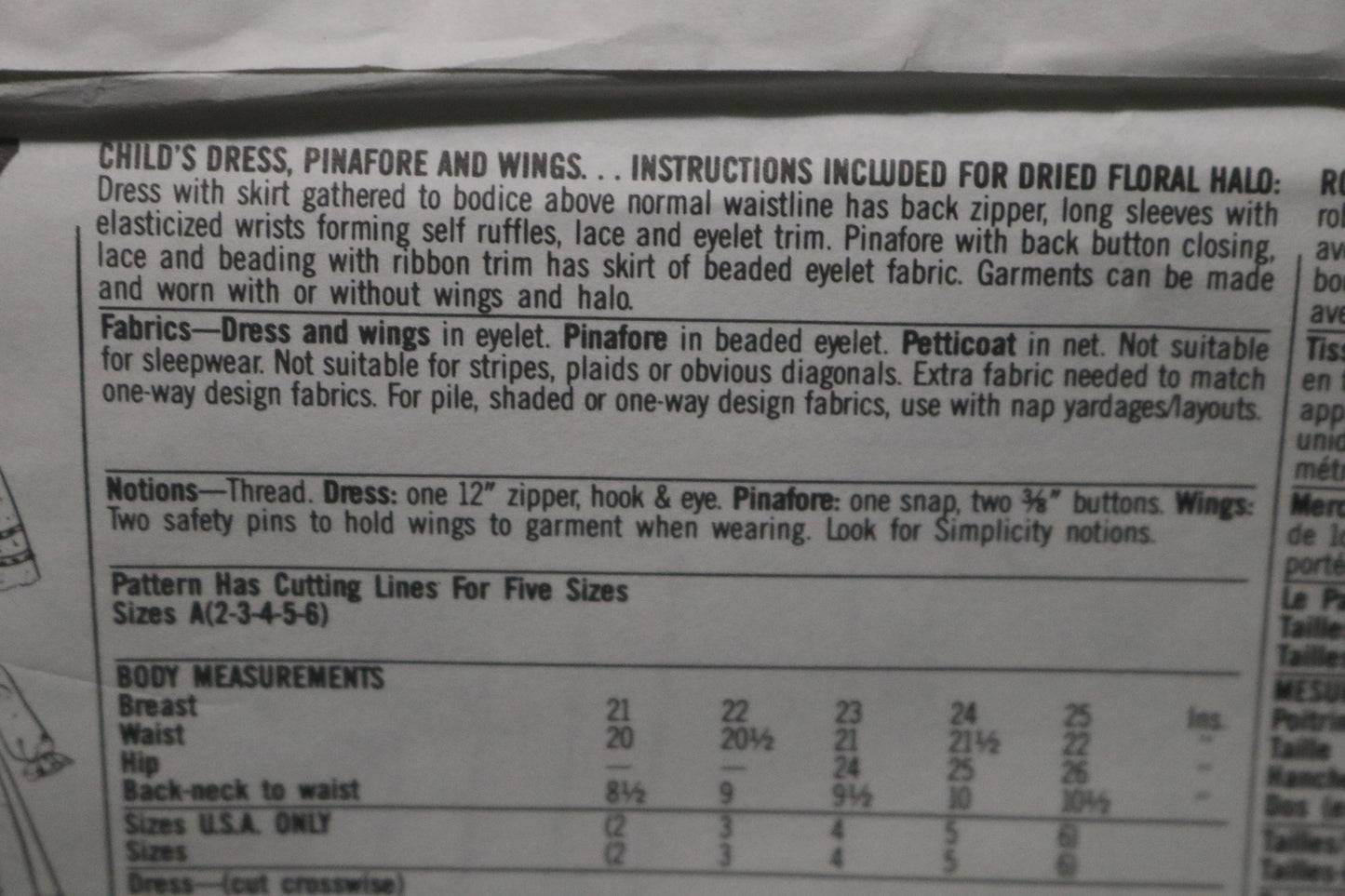 Simplicity 8097 Girls Dress, Pinafore and Wings Sewing Pattern - UNCUT - Size 2 - 6