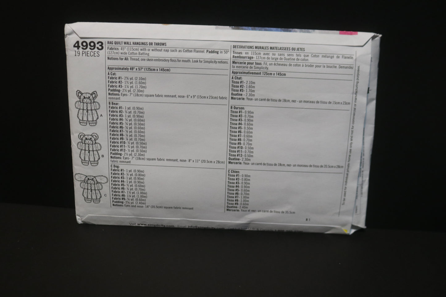 Simplicity 4993 Rag Quilt Wall Hangings or Throws Sewing Pattern UNCUT