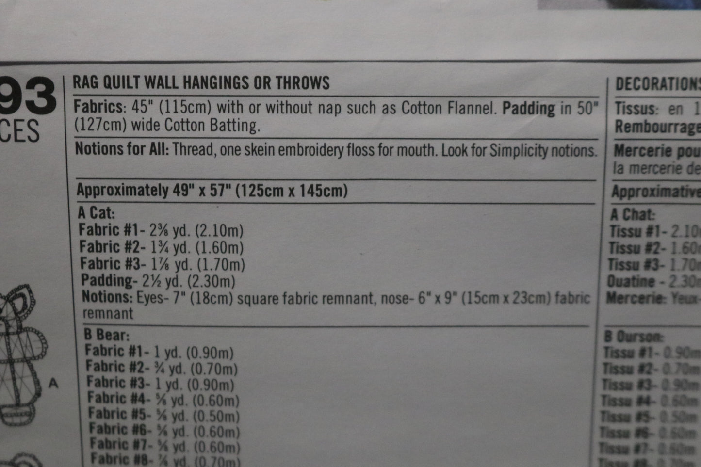 Simplicity 4993 Rag Quilt Wall Hangings or Throws Sewing Pattern UNCUT