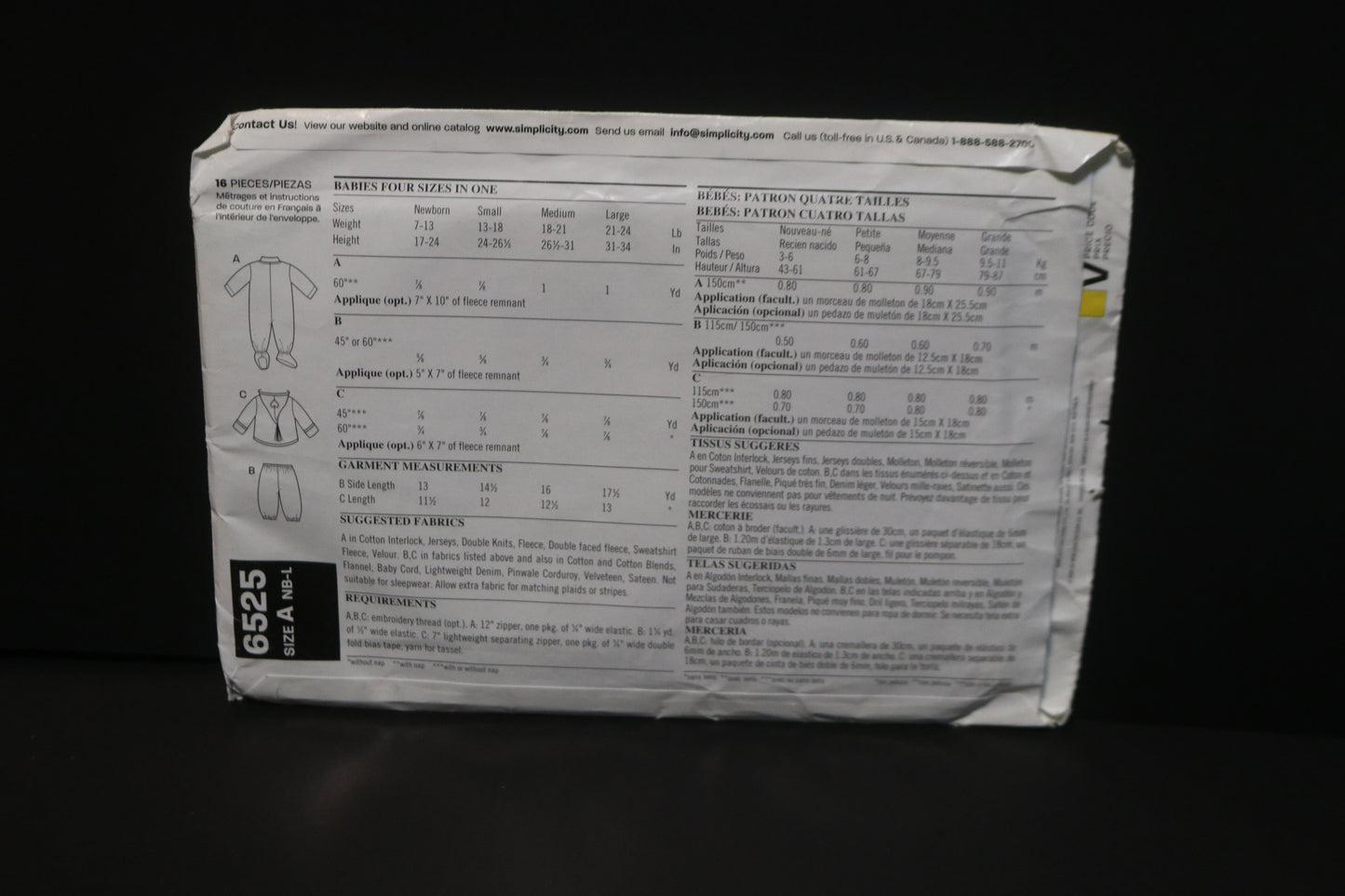 New Look 6525 Infants Romper Jacket and Pants Sewing Pattern UNCUT  Size NB S M L