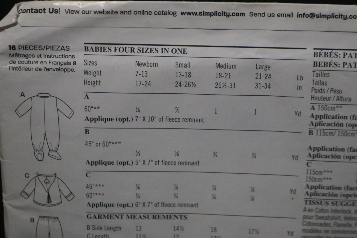 New Look 6525 Infants Romper Jacket and Pants Sewing Pattern UNCUT  Size NB S M L