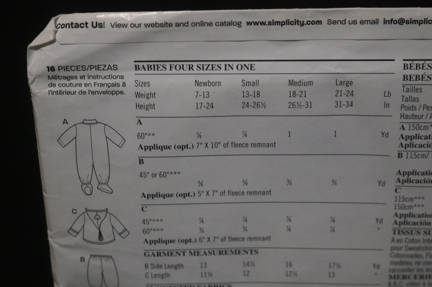 New Look 6525 Infants Romper Jacket and Pants Sewing Pattern UNCUT  Size NB S M L