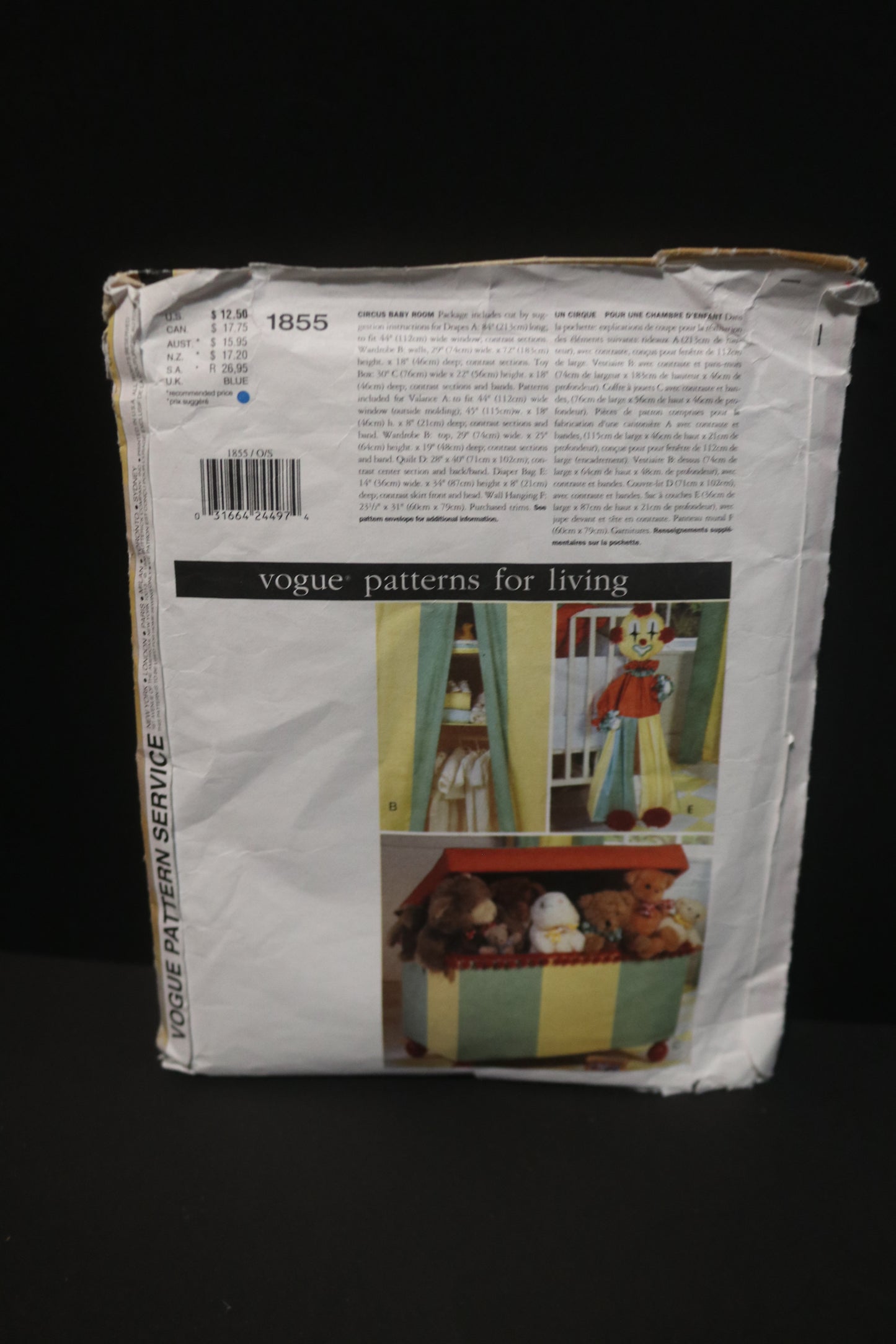 Vogue 1855  Patterns for living Circus Baby Room Sewing Pattern - UNCUT