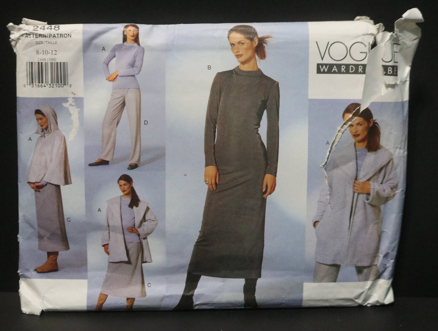 Vogue 2448 Misses Coat Cape Dress Top Skirt and Pants Sewing Pattern - UNCUT - Size 8 10 12