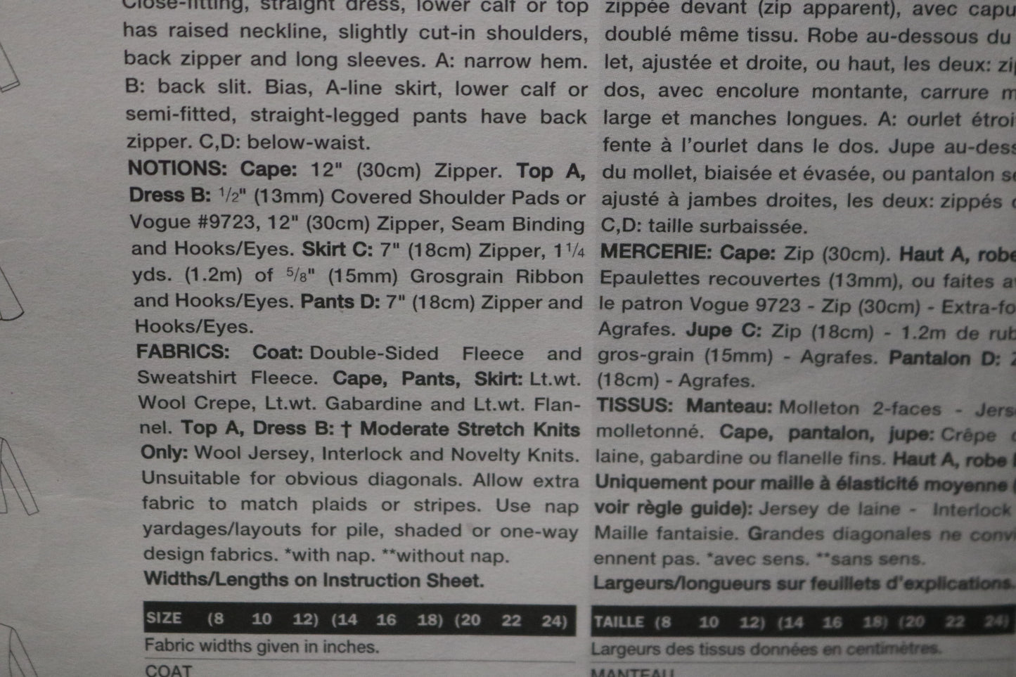 Vogue 2448 Misses Coat Cape Dress Top Skirt and Pants Sewing Pattern - UNCUT - Size 8 10 12