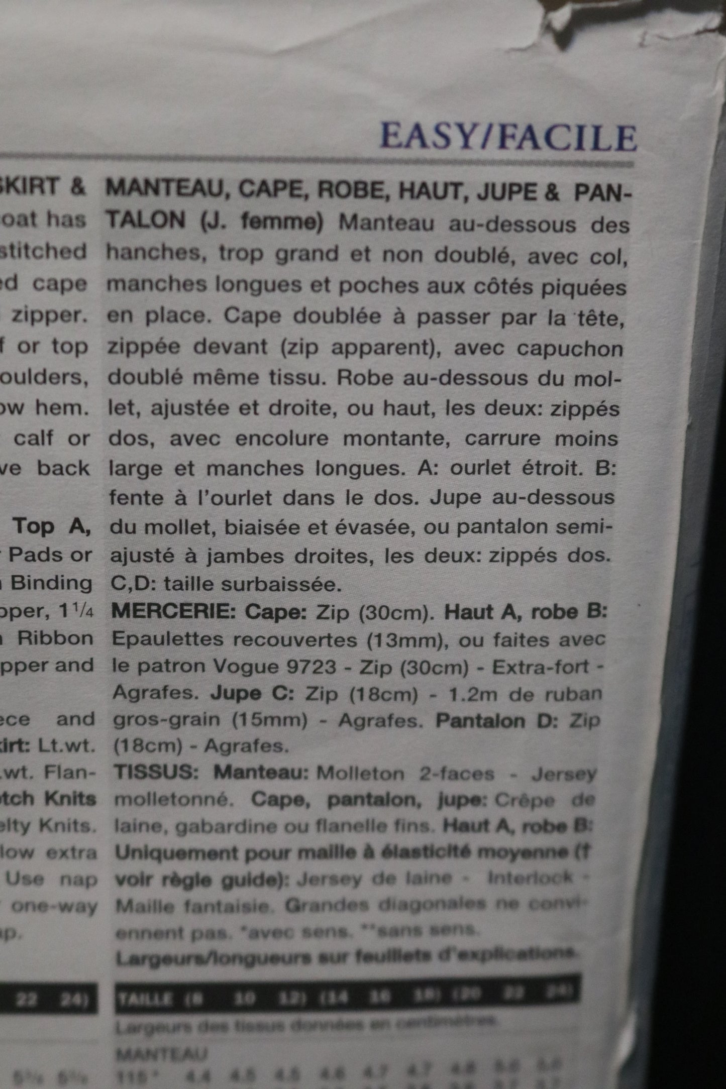 Vogue 2448 Misses Coat Cape Dress Top Skirt and Pants Sewing Pattern - UNCUT - Size 8 10 12