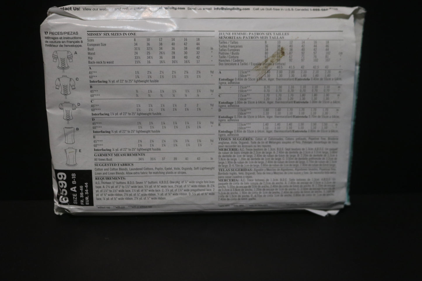 New Look 6599 Misses Blouse Sewing Pattern UNCUT - Size 8 - 18