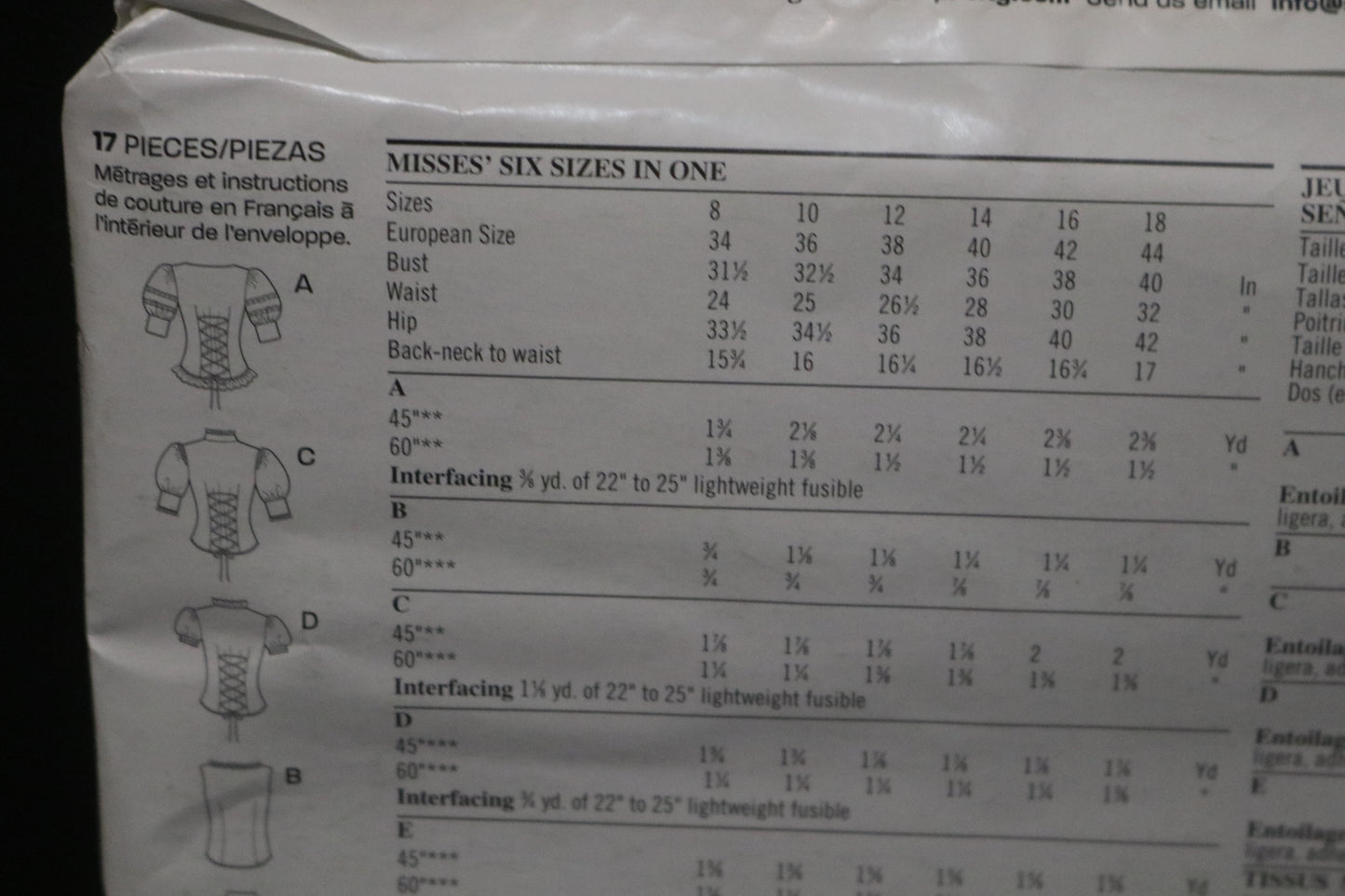 New Look 6599 Misses Blouse Sewing Pattern UNCUT - Size 8 - 18