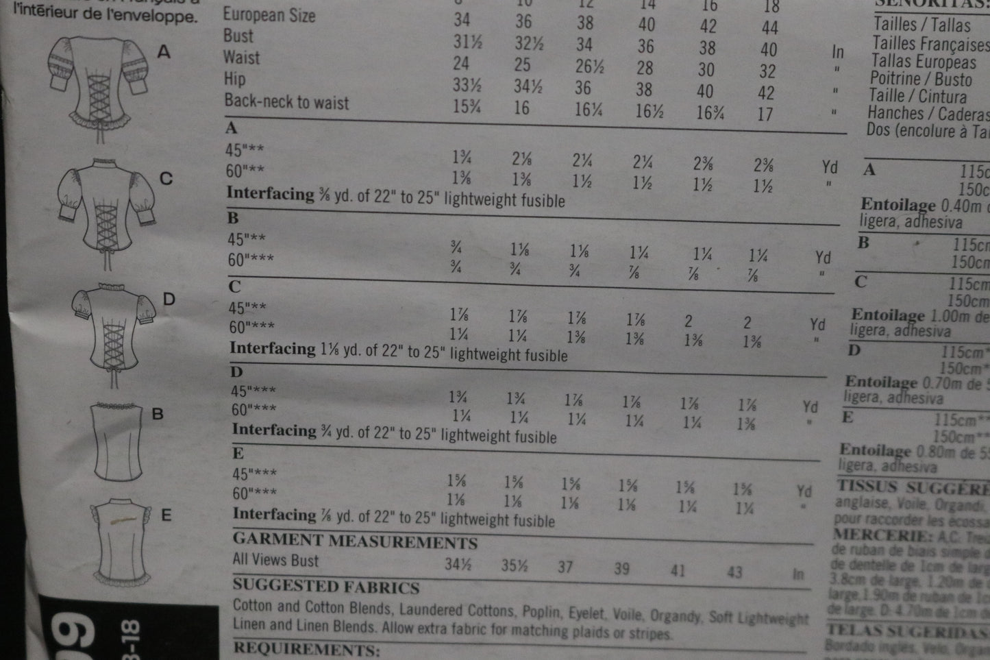 New Look 6599 Misses Blouse Sewing Pattern UNCUT - Size 8 - 18
