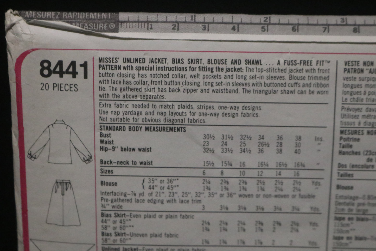 Simplicity 8441 Misses Unlined Jacket, Bias Skirt, Blouse and Shawl Sewing Pattern UNCUT - Size 12