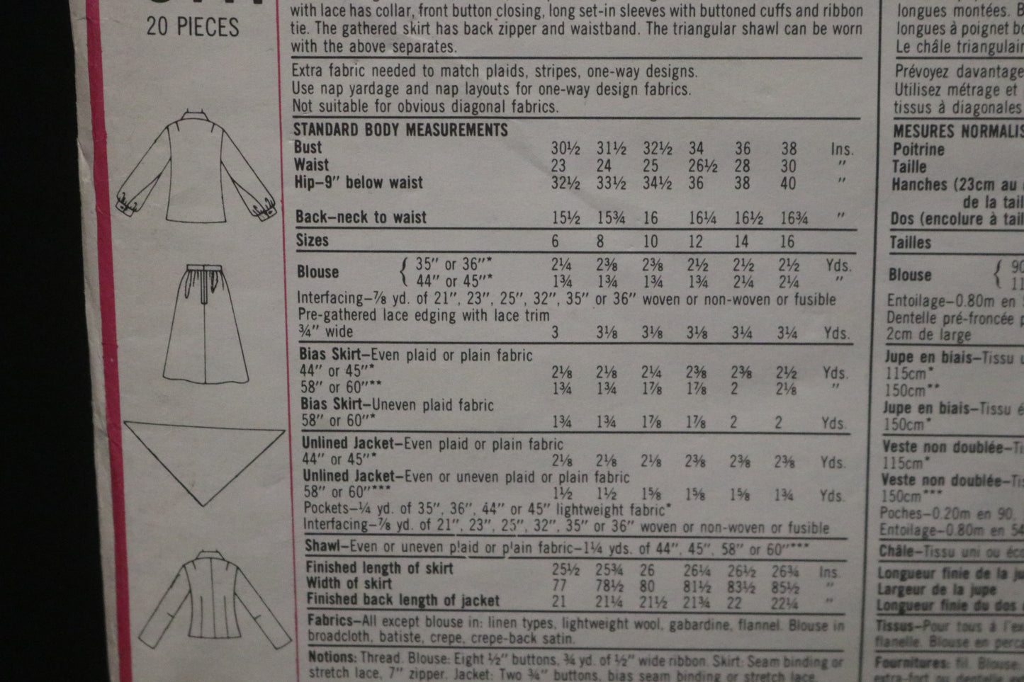 Simplicity 8441 Misses Unlined Jacket, Bias Skirt, Blouse and Shawl Sewing Pattern UNCUT - Size 12